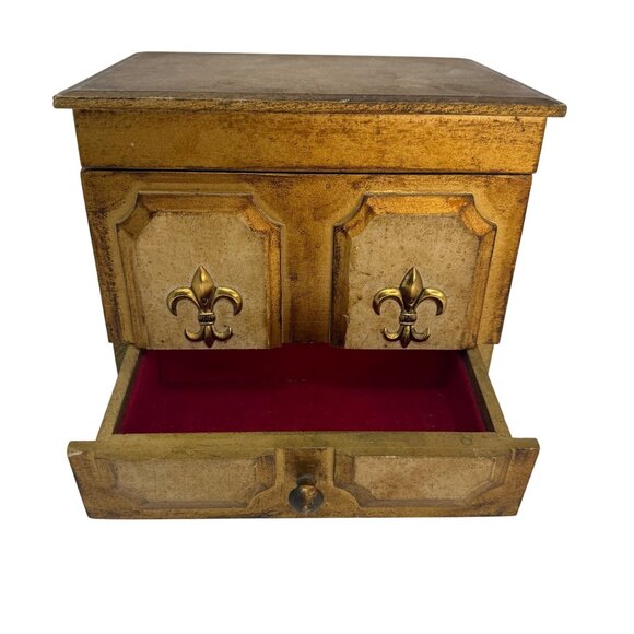 Vintage 1960s 1970s French Provincial Florentine Jewelry Music Box Lion's Head H - Picture 10 of 11